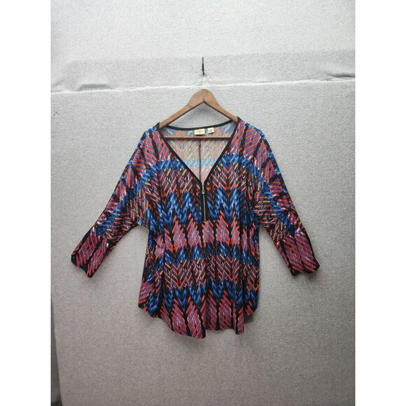Cato Womens Multicolor Chevron Print Tunic Top 18/20 3/4 Sleeves Lightweight & S - Picture 1 of 5